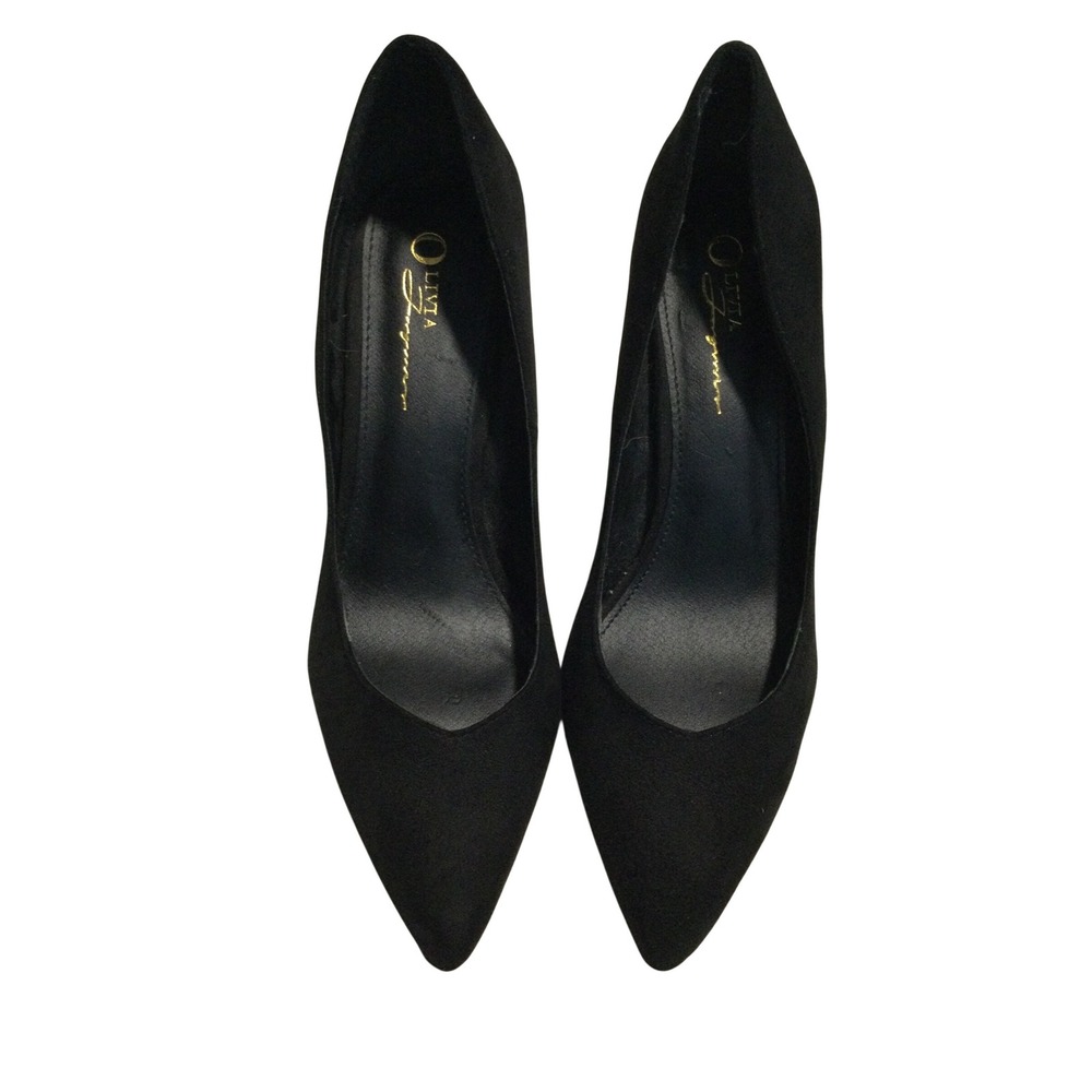 Olivia Fagnani Black Faux Suede Pointed Toe Stiletto Pumps Heels Size 8.5